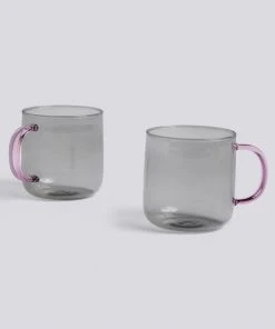 HAY Borosilicate Mug Light Grey With Pink Handle