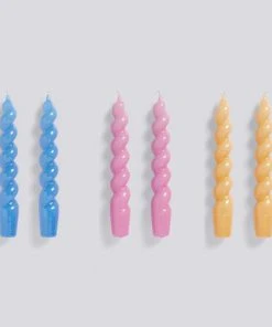 HAY Candle Spiral 6 Pcs Sky Blue Dark Pink Dark Peach