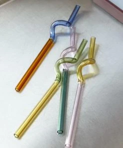 HAY Set Of 4 Multicoloured Spiral Glass Straws