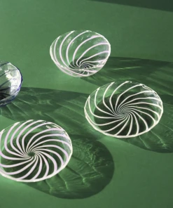 HAY Set of 2 Striped Glass Bowls Clear Pink