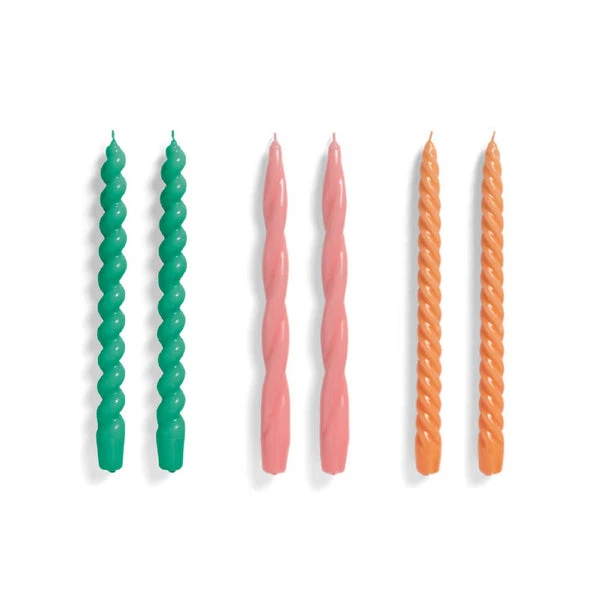 HAY Long Kaarsen Set Van 6 - Green/Rose/Tangerine 3 HAY Long Kaarsen Set Van 6 - Green/Rose/Tangerine