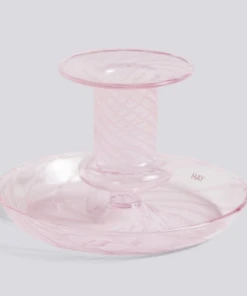 HAY Flare Candleholder / Stripe Pink with White