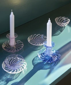 HAY Flare Striped Pink Glass Candle Holder