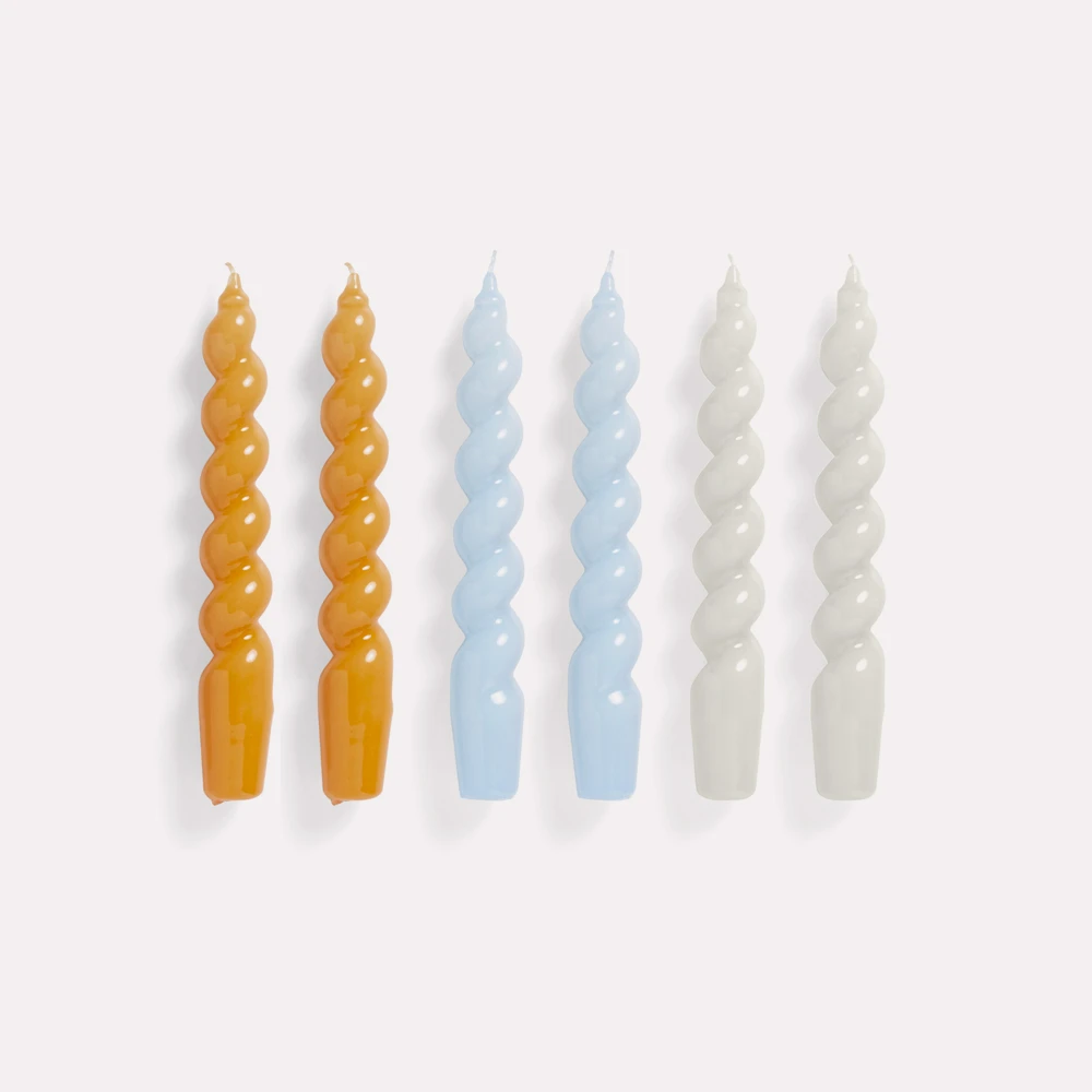 HAY Candle Spiral Tangerine, Light Blue and Light Grey Set of 6 3 HAY Candle Spiral Tangerine, Light Blue and Light Grey Set of 6