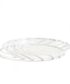 HAY Set of 2 Glass Striped Saucers Clear White