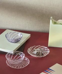 HAY Set of 2 Striped Glass Bowls Clear Pink