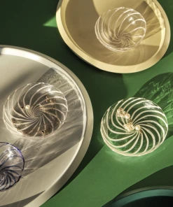 HAY Set of 2 Glass Striped Saucers Clear White