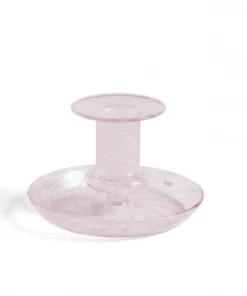 HAY Flare Striped Pink Glass Candle Holder