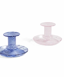 HAY Flare Striped Pink Glass Candle Holder